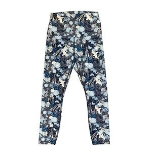Lorna Jane Uniquely Blue Floral Bird Cropped Leggings Active Pants Size Small S